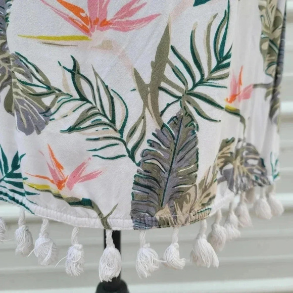 Blue Island Floral Leaf Bird of Paradise Peasant Dress Swim Coverup Womens Small - Picture 6 of 10